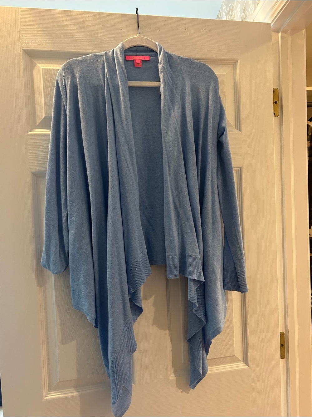 Light Blue Draped Open-Front Women's Sweater Cardigan